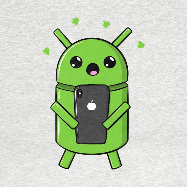 Android Robot In Love With Smartphone by superdupertees